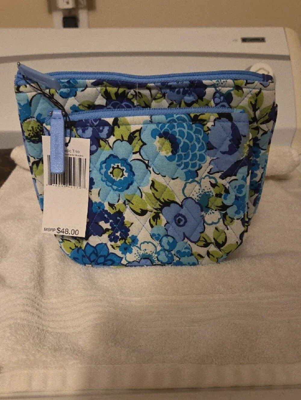 NwT Vera Bradley 2 Blue & Green Floral Quilted  Pouches